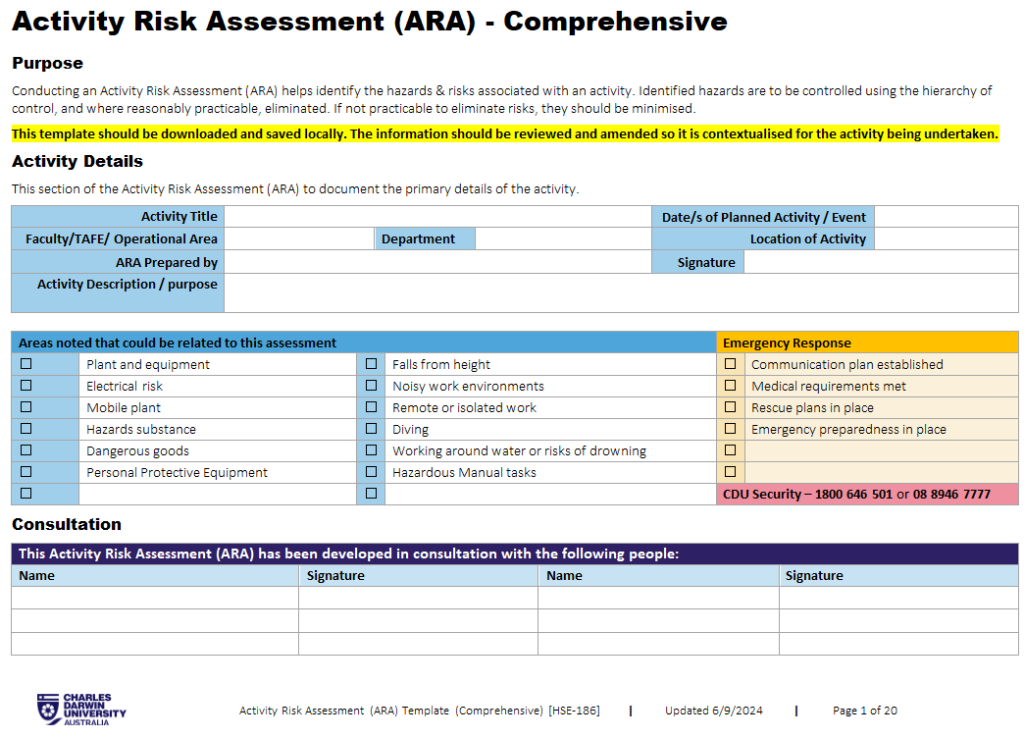 Risk Assessment Form